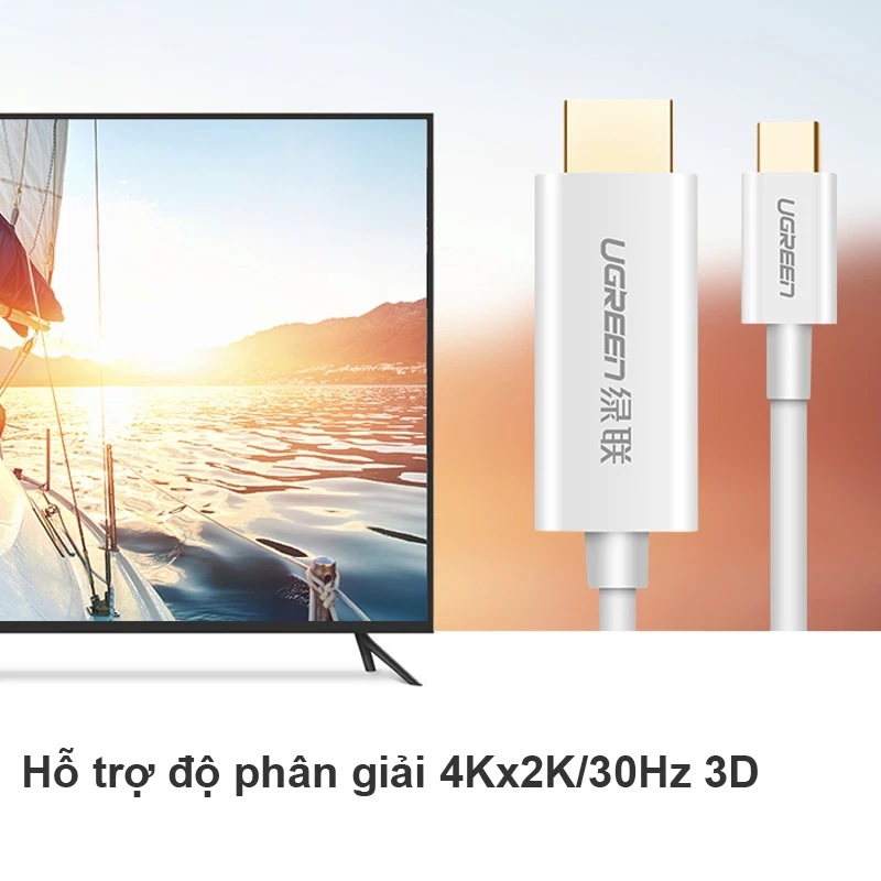 Cáp chuyển đổi USB TypeC sang HDMI 4K30HZ, có chíp, 1,5M Ugreen 30841, màu trắng xám